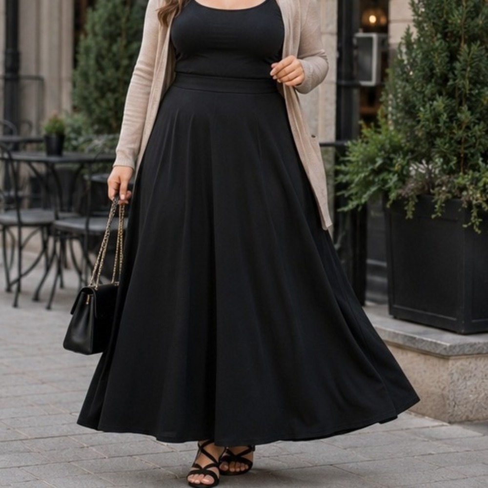 Womens Black High Waist Front Tie Maxi Skirt XXL Flowy Formal Evening Long